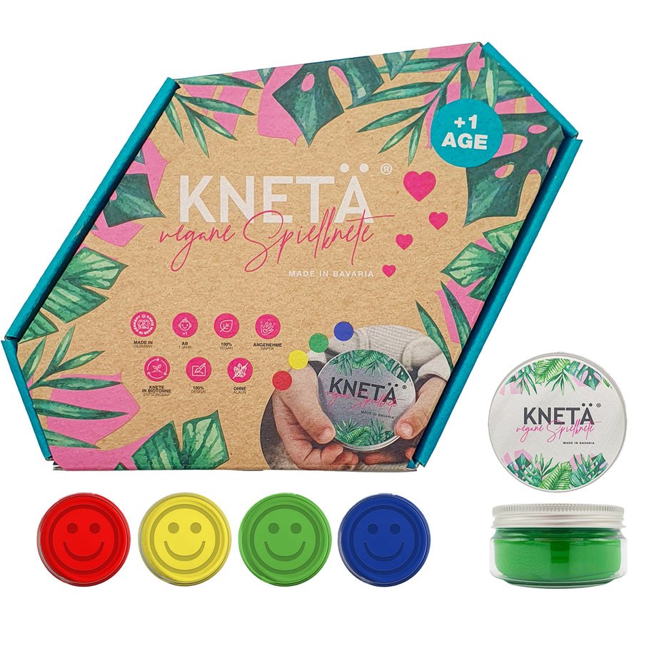 Knetä Vegan Speelklei Set – 4 × 125 g (Potjes)