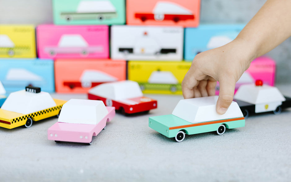 Candycar Wagon Teal – Duurzame Houten Speelgoedwagen